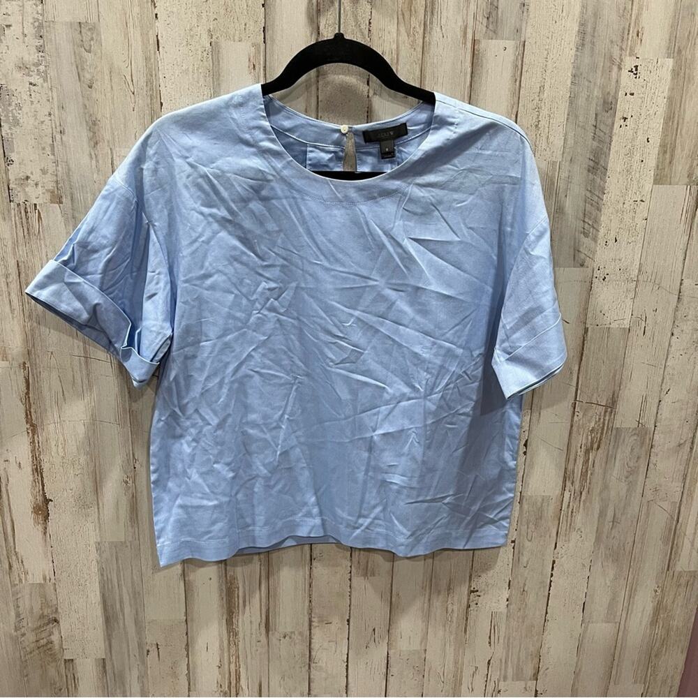 NWT JCrew Cuffed Sleeve Blue 100% Cotton Blouse Top C0469